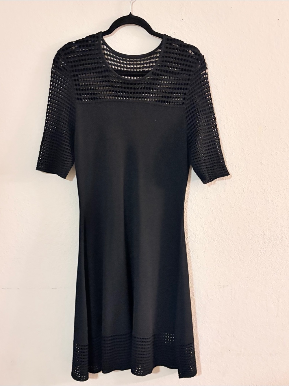 Nanette Lepore Black Dress with Open Knit Insets size PL sophisticated staple